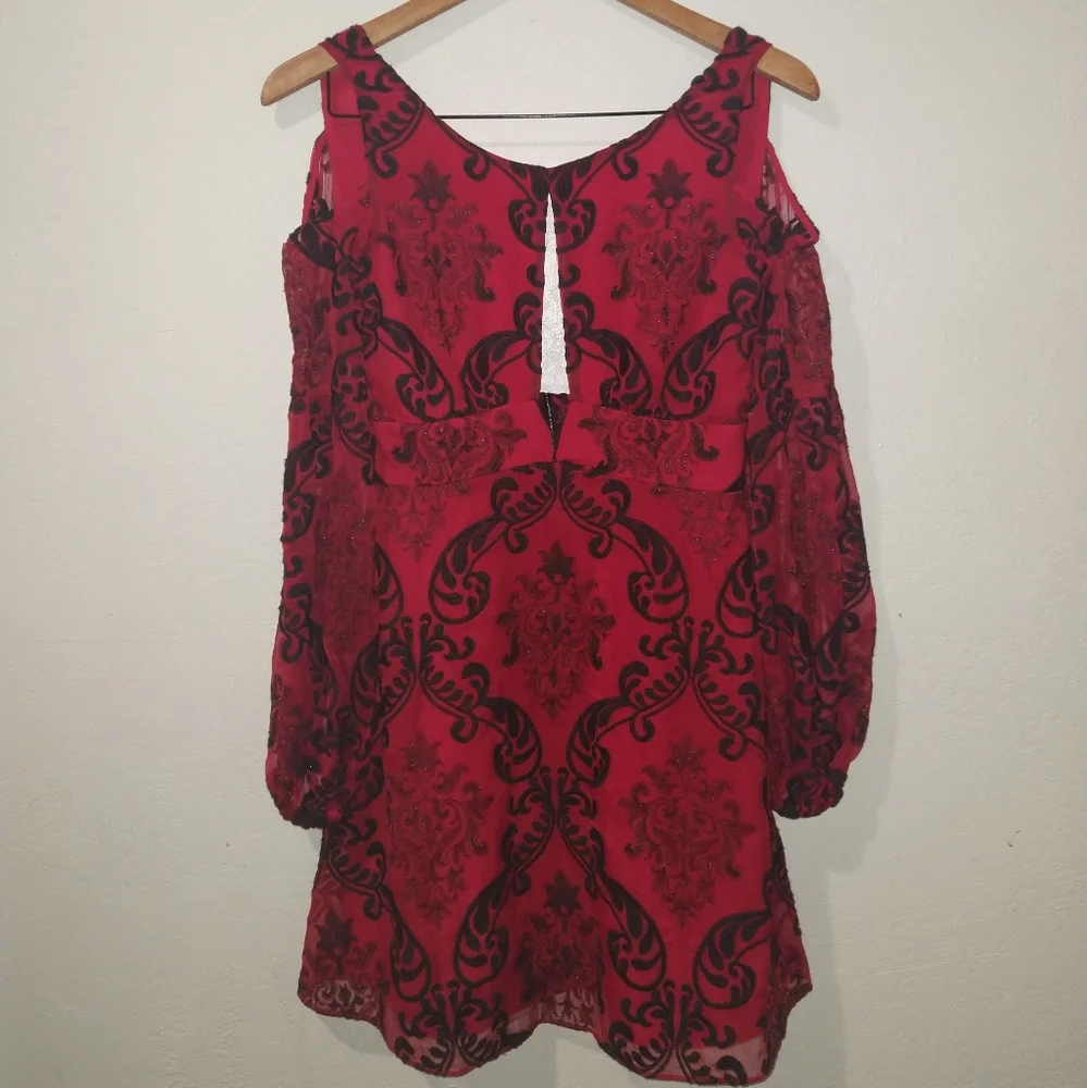 FREE PEOPLE Want to Want Me Red/Black Embroidery Mini Dress - Picture 6 of 11